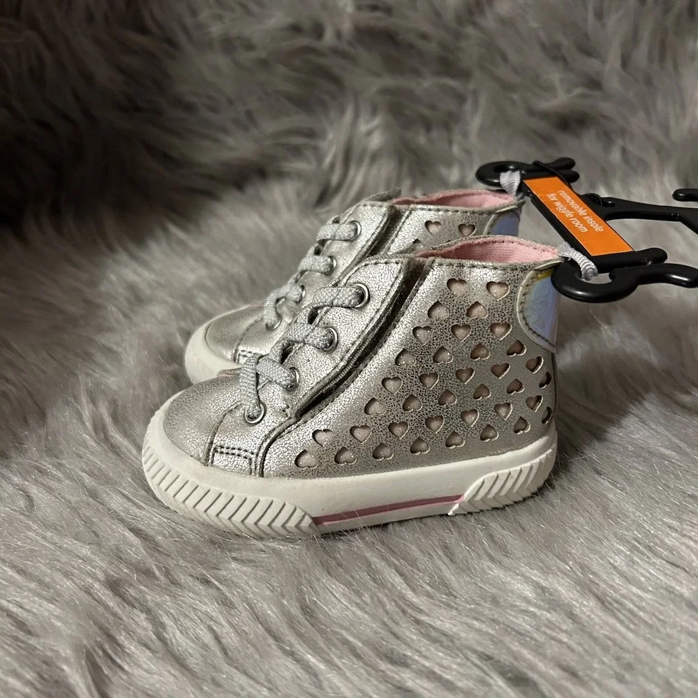 Wonder Nation Shoes Baby Girls‎ Size 6 Grey Heart High Top NEW